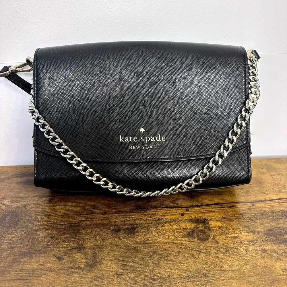 Kate Spade New York Carson Black Saffiano Leather Crossbody Bag Chain Accentโ